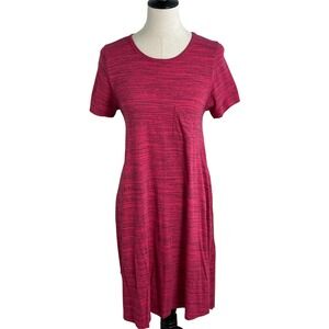LuLaRoe T-Shirt Dress Women S Pink Heathered Good Pocket Short Sleeve A-Line